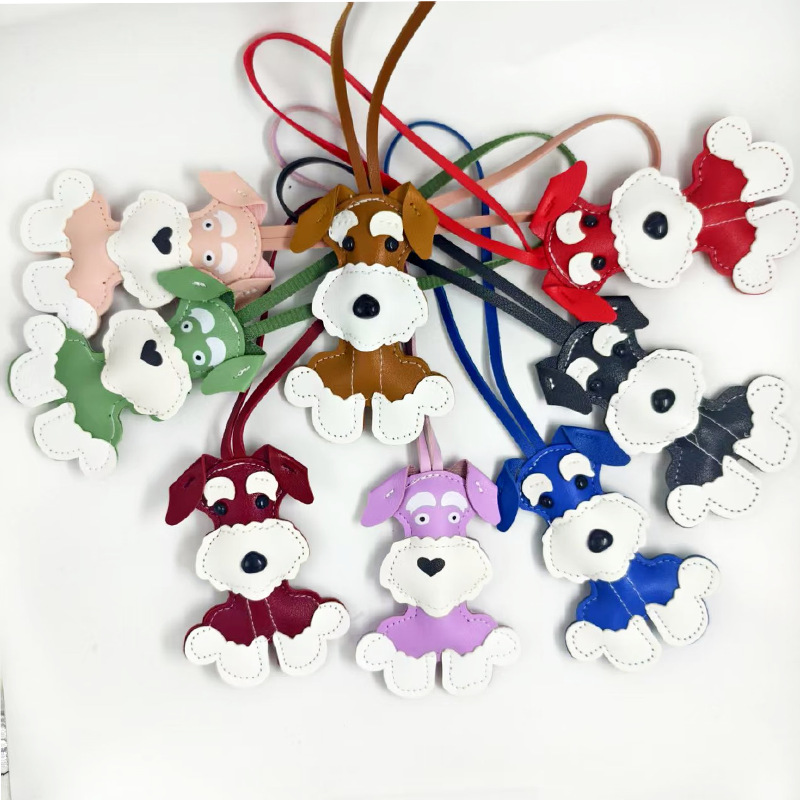 Cross-border Schnauzer Dog Pendant 2025 Gift Bag Pendant Puppy Leather Cartoon car keychain Pendant details Picture