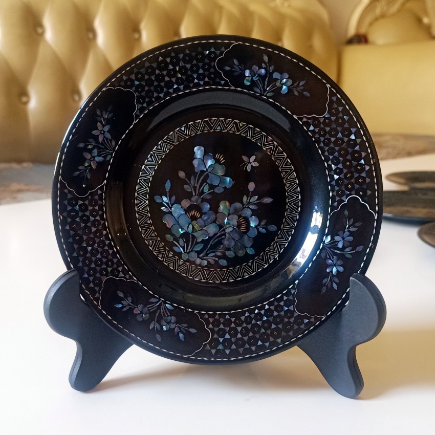 Intangible Cultural Heritage Lacquerware Plates, Shell-Inlaid Mother-Of-Pearl Mother-Of-Pearl Dinner Plates, Large Plates, Lacquerware Plates, Hand-Inlaid Mother-Of-Pearl Fruit Plates, Tea Cup Holders, Round Plate Ornaments
