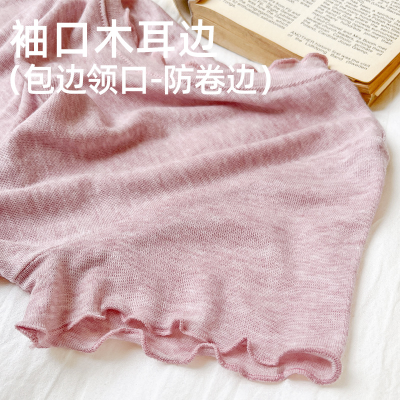 Spring Tencel wool short-sleeved women's black ear-trimmed round neck cute and simple pullover light women's top base T-shirt Specification image