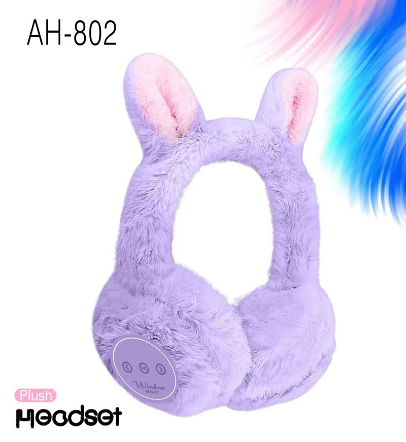 Cross-border new AH-802 cartoon rabbit ear plush over-ear headphones wireless Bluetooth headset music learning game Item Picture
