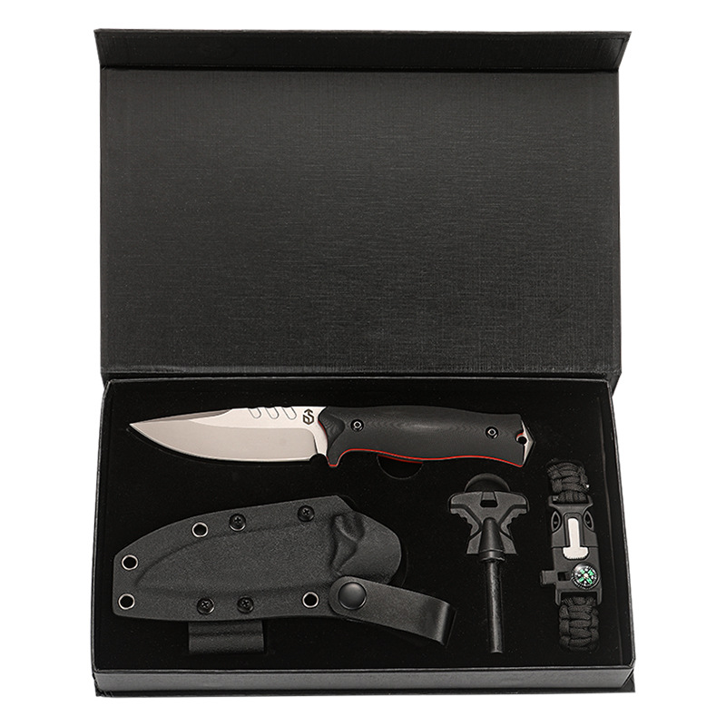 Outdoor camping G10 knife set: High-hardness D2 steel folding knife, K-sheath straight knife, wilderness survival self-defense knife Item Picture