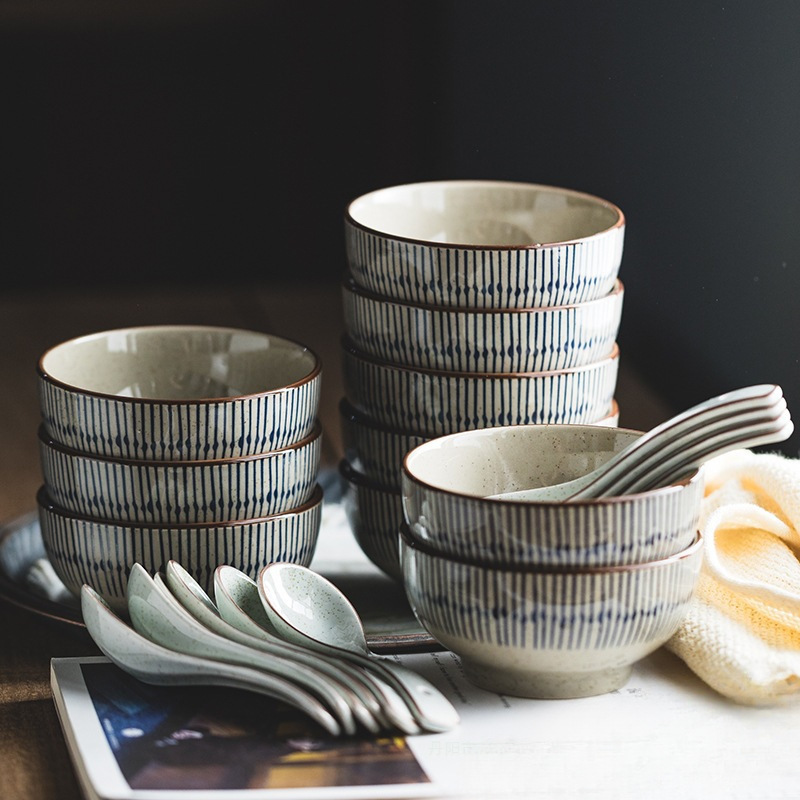 碗家用2025新款高颜值复古日式餐具盘子套装陶瓷汤碗釉下彩米饭碗