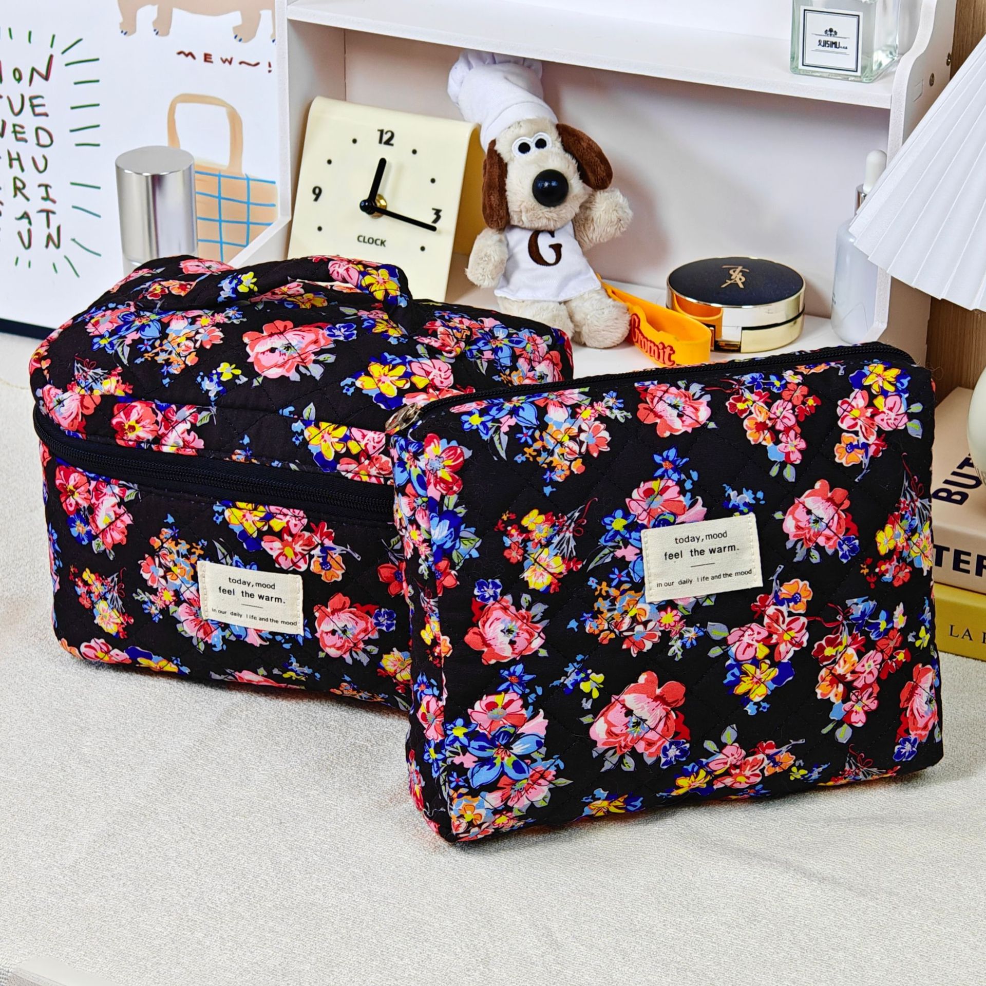 大容量绗缝手提碎花化妆包便携绗缝棉布洗漱包收纳袋护肤品收纳包