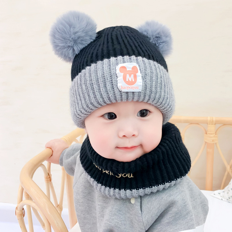 Baby Boys And Girls Baby Hats Autumn And Winter Cute Ball Ball With Wool Thickened Windproof Ear Protection Children's Hat Neck Knitted Hat details Picture