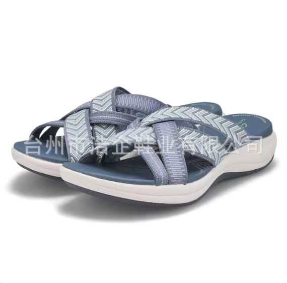 Cross-Border Foreign Trade Women's Shoes 2023 Summer New Wedges Fly Knit Cross Slippers Europe And The United States Large Size Round Head Slippers Woman