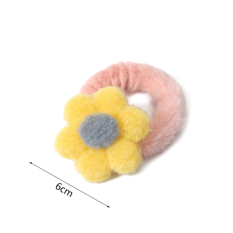 Wholesale of children's plush hair bands, Japanese and Korean girl flower hair ties, simple and cute hair tie leather band accessories for autumn and winter Item Picture