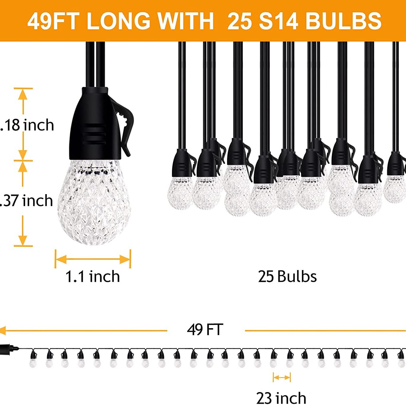 RGB幻彩户外灯串庭院灯串15米20灯蓝牙APP控制5V