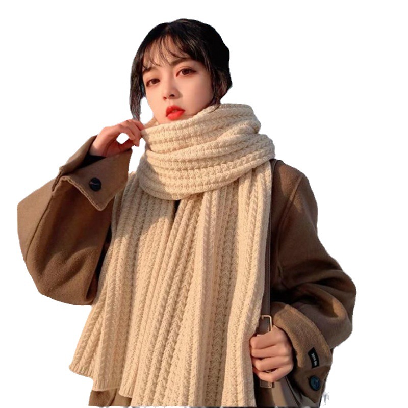 Winter Korean Fashion Atmosphere Female Campus Couple Warm Student Network Red All With Solid Color Knitted Wool Scarf Item Picture