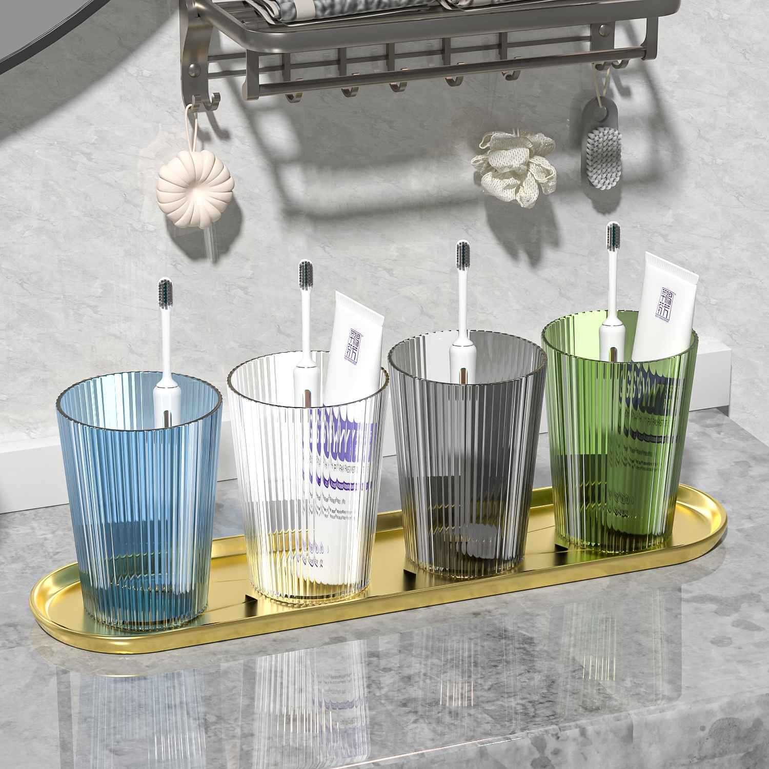 Striped light luxury dental cups, mouthwash cups, washbasin cups, high appearance level wine glasses, toothbrush cups, couple toothbrushes, storage mouthwash cups Application Scenario