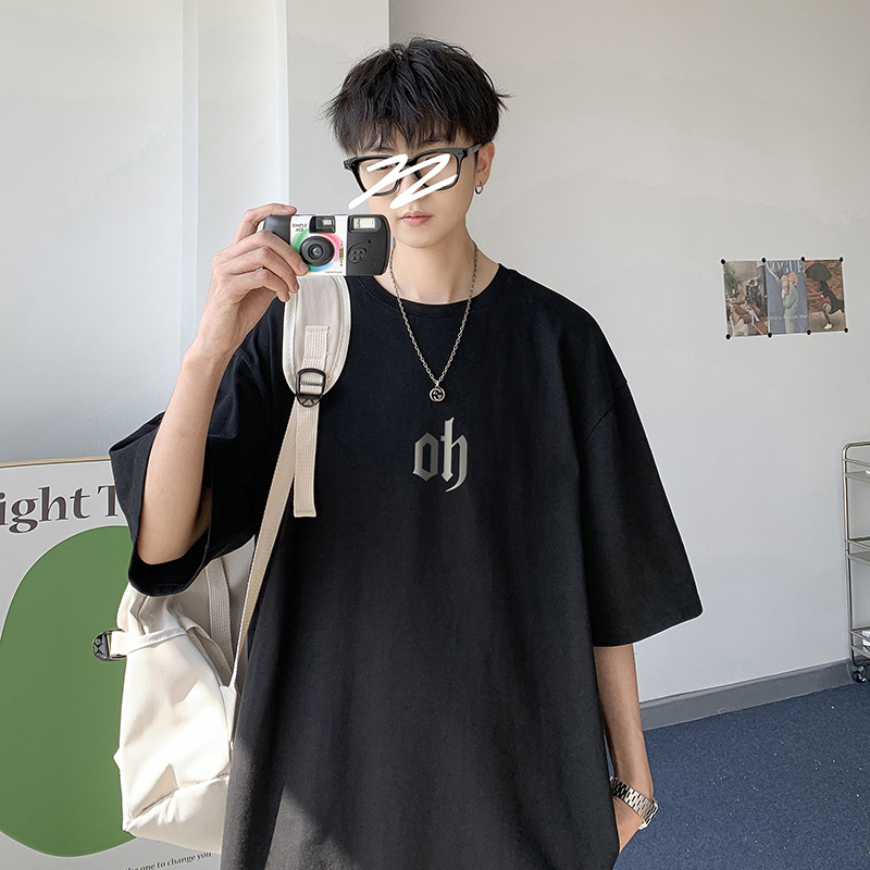 Cotton short-sleeved T-shirt for men, 2022 Summer new style loose printed round-neck ins simple base T-shirt, one piece in stock Specification image