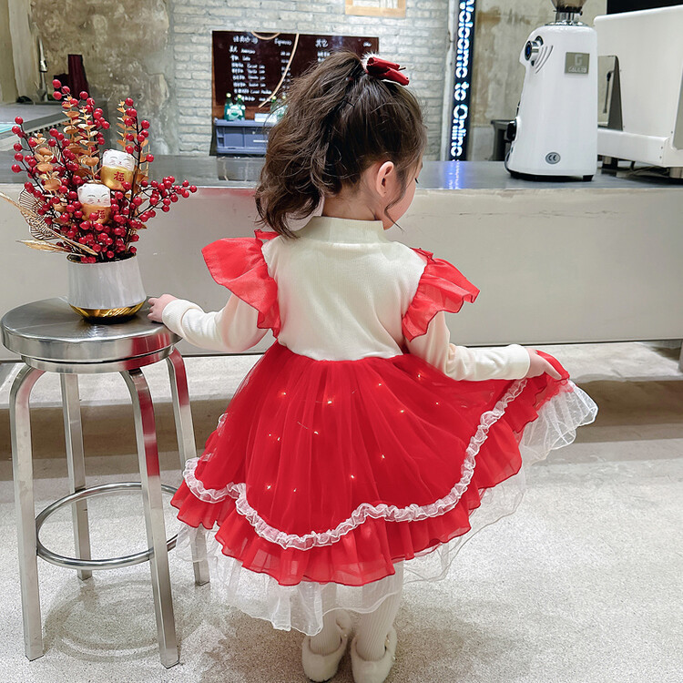 Niña vestido lolita 2023 otoño invierno nuevo estilo de las mujeres niños patchwork malla suéter princesa falda puffy al por mayor Application Scenario