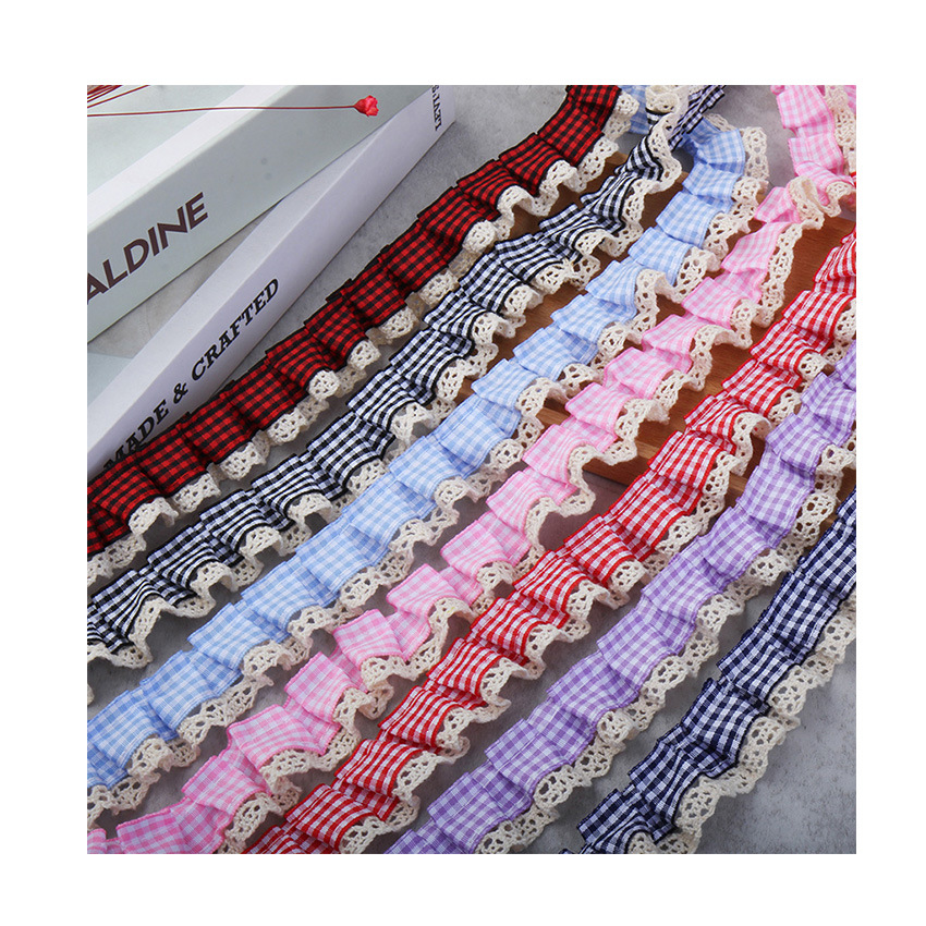 In stock: 2.5cm checkered cotton lace pleated toys, clothing accessories, pet skirt hem accessories, discounted lace Item Picture
