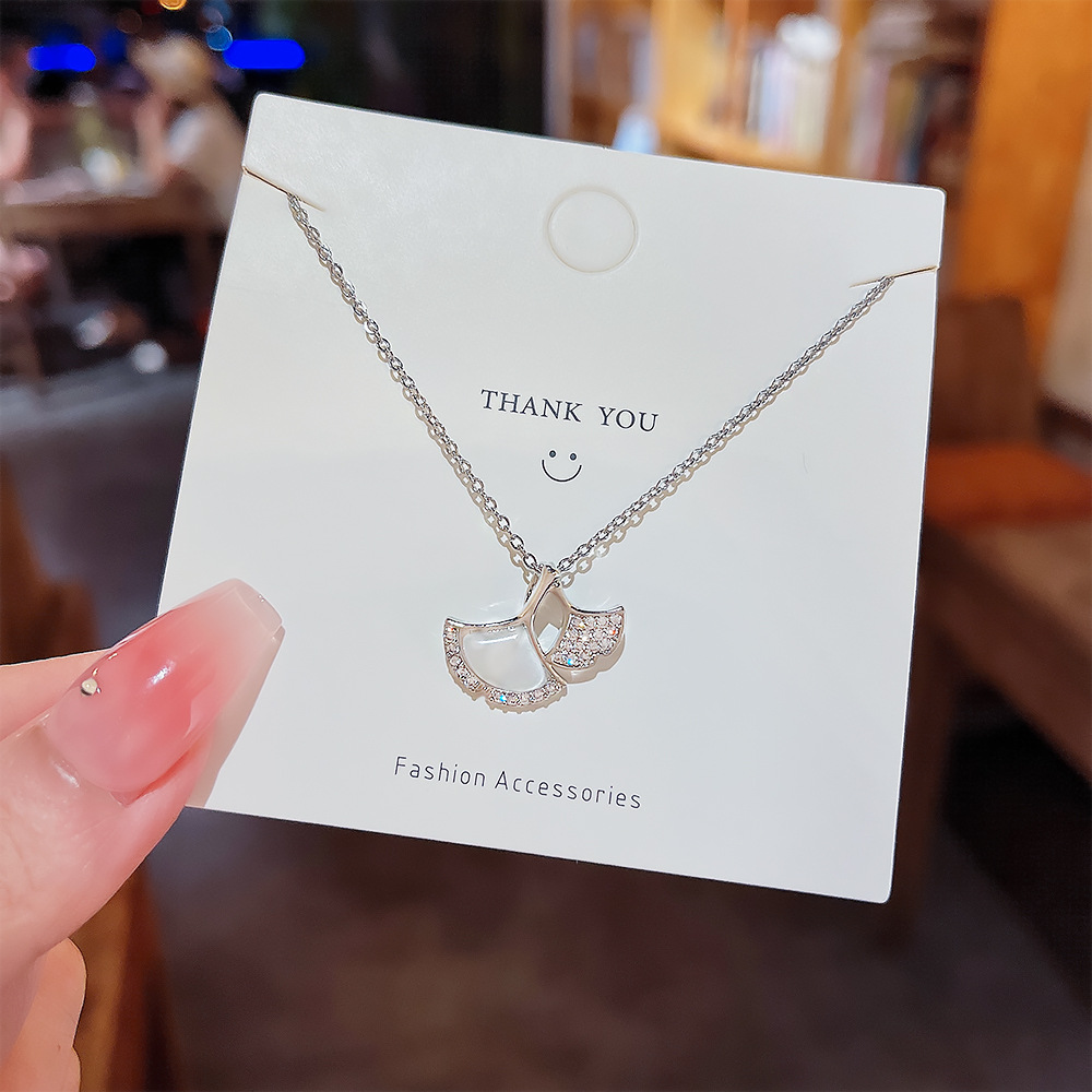 Stainless Steel Copper Microinset Zircon Necklace Female Opal Ginkgo Leaf Pendant Clavicle Chain Valentine's Day Gift For Girlfriend full figure