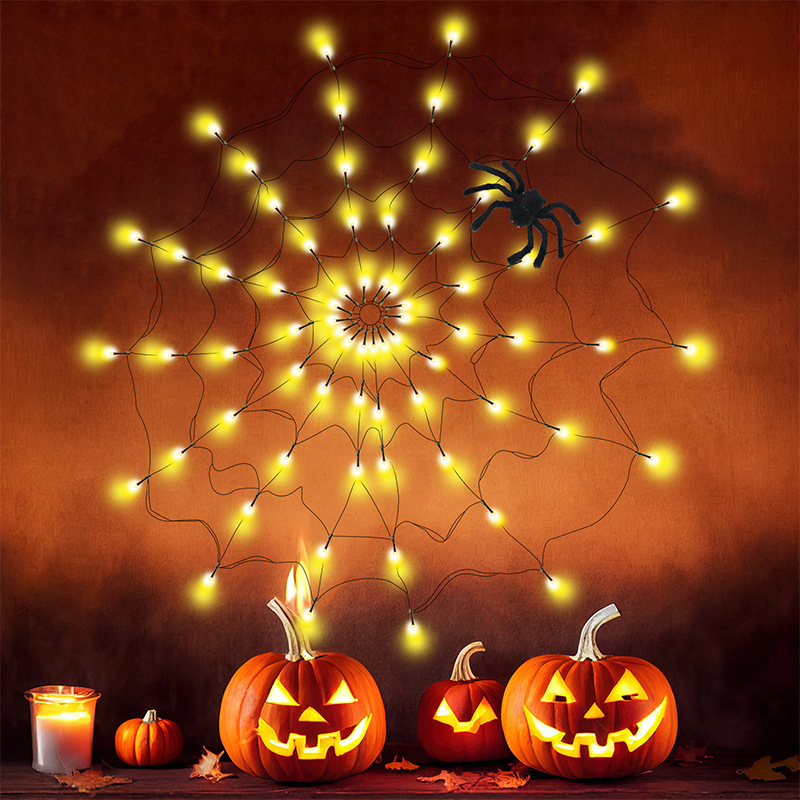 Halloween luminous spider web light led festival light string, Ghost Festival terrifying wall atmosphere decoration, remote control light cross-border full figure