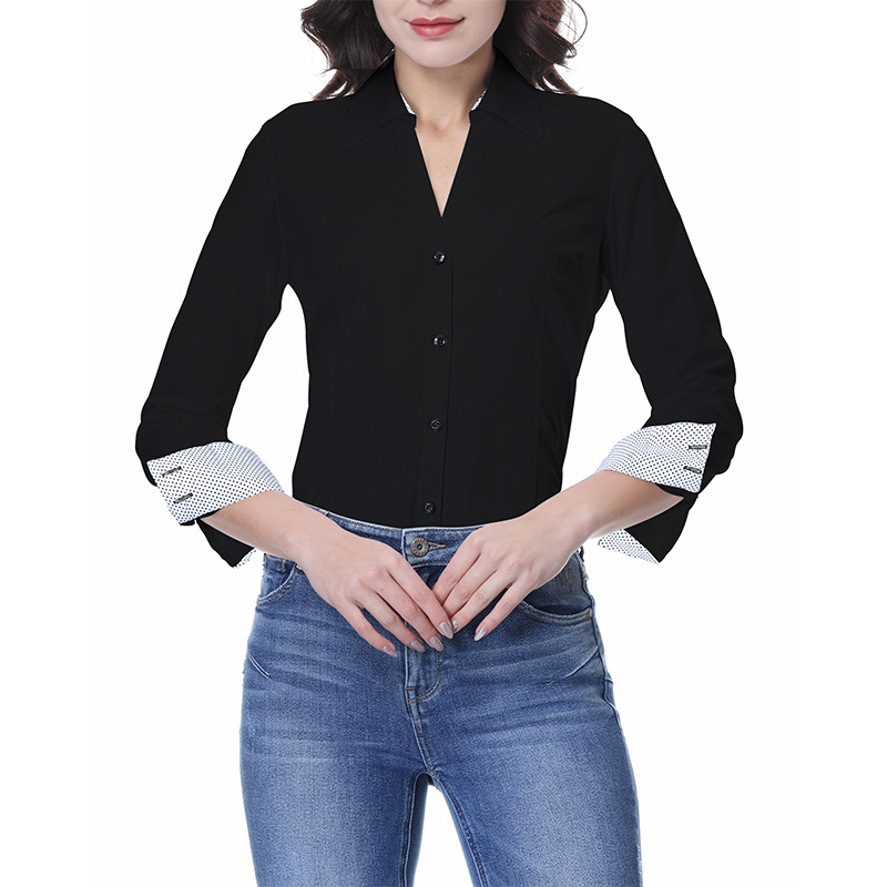 Explosive Women's Women's Seven-Point Sleeve Design Shirt Fashion Non-Ironing Europe And The United States Casual Shirt Women Spot Wholesale Item Picture