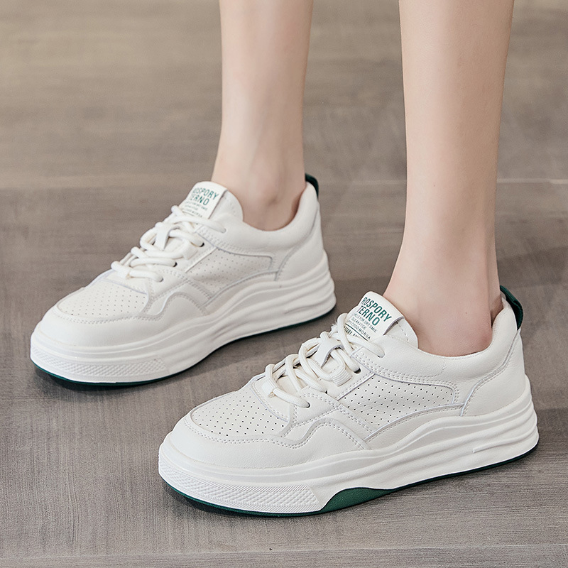 Leather small white shoes women's shoes driving soft sole Korean version of sports leisure all match leather fashion brand flat shoes details Picture