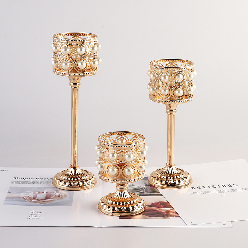 Yujia European Pearl Candlestick Decoration Table Wedding Hotel Romantic Crystal Candle Table Decoration Direct Sales Application Scenario