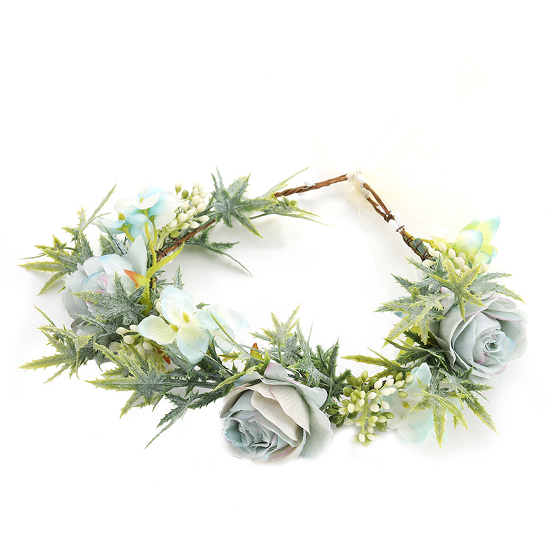 Cross-border European and American AliExpress bride seaside vacation wreath Headwear and hair accessory fashionable simulation rose flower hair band for girls Item Picture