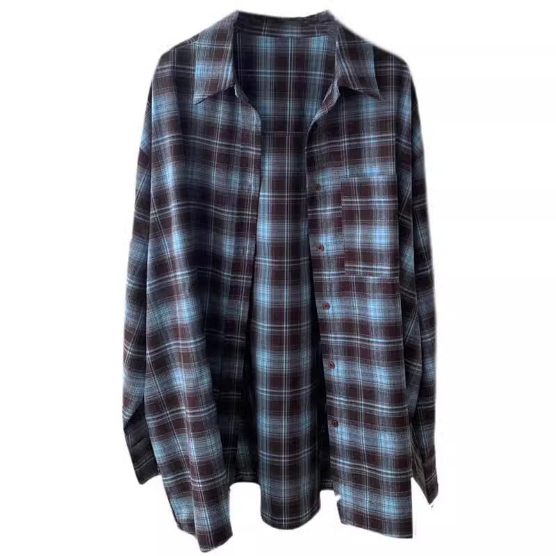 A retro, fashionable, loose and slimming mid-length brushed checked shirt for women in spring, new F090225 Item Picture