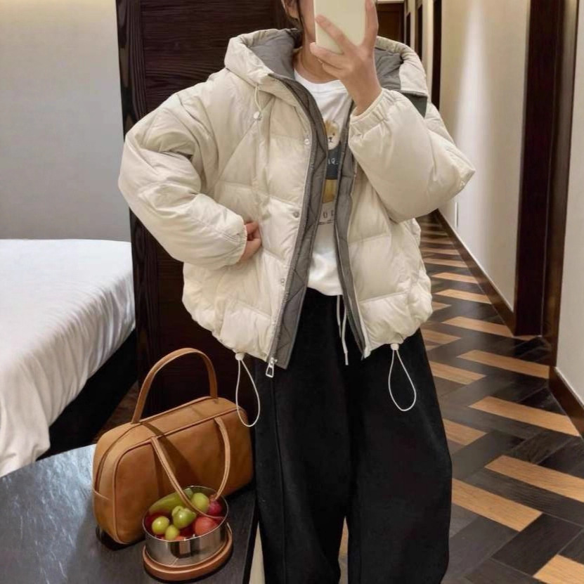 时尚加厚休闲白鸭绒羽绒服女2025冬新款连帽百搭宽松保暖羽绒外套