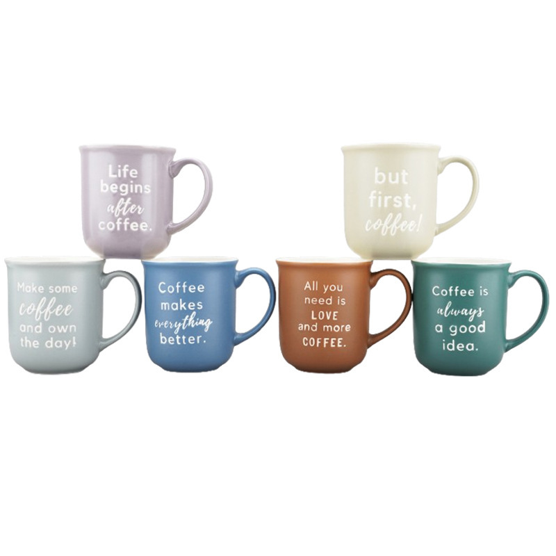 Minimalist engraved ceramic mugs, office coffee cups, personalized customized logos, text patterns Application Scenario