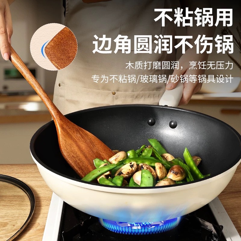 Sanchuang ebony wood spatulas, kitchenware, long-handled soup spoons, wooden spatulas, special wooden spatulas for non-stick pans, and small rice spoons details Picture