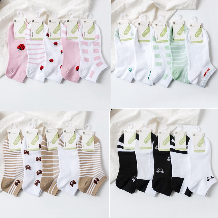 Primavera verano mujer barco calcetines slim ins viento shortbucket mujer calcetines multifloral tipo de fruta línea de red calcetines boca rasa al por mayor