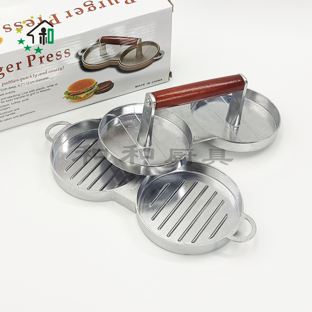 Cross-border wholesale manual aluminum alloy wooden handle hamburger meat press, beef Patty meat filling model press, meat Patty press Specification image