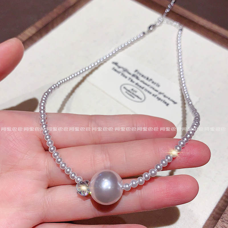 韩国圆珠镶钻珍珠项链女轻奢小众设计感锁骨链2025新款爆款颈链细节图