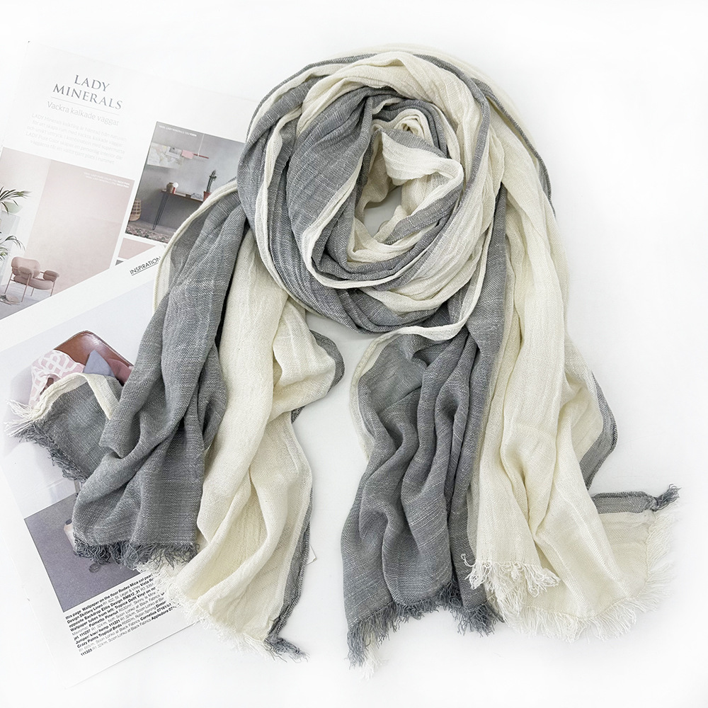 Cross-Border Autumn And Winter New Cotton And Hemp Scarf Women's Silk Scarf Match Color Europe, Japan And South Korea Wind Plain Color Sen Women's Foreign Trade Scarf details Picture