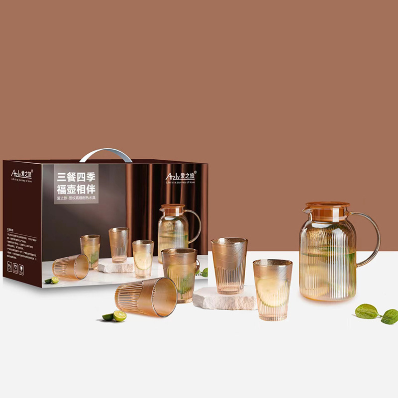 Espesamiento de gran capacidad resistente a altas temperaturas a prueba de explosiones casa sala de estar tazas juego de hervidor de agua fría juego de té de grano vertical jugo de agua tetera
