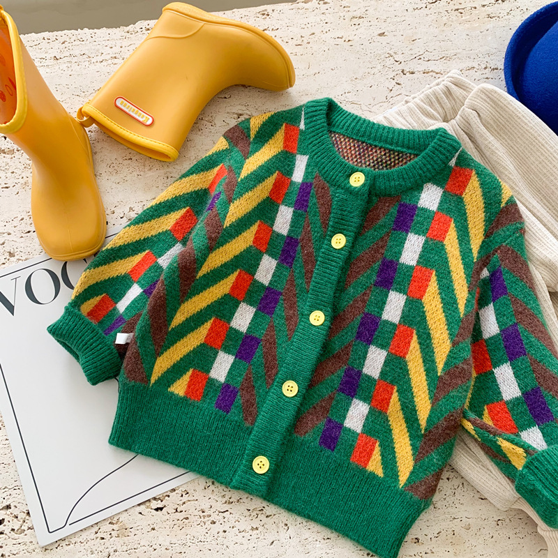 Children's Spring and Autumn Sweater 2022 Korean-style chanel-style cardigan sweater thick and trendy small and medium-sized children's coat top details Picture