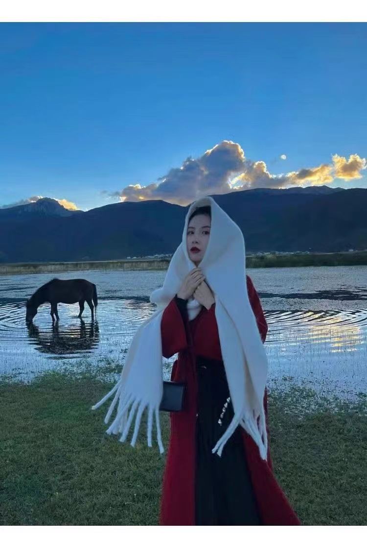 围巾女冬季高级感秋冬新款毛绒加厚保暖披肩纯色仿羊绒围脖外贸男详情6