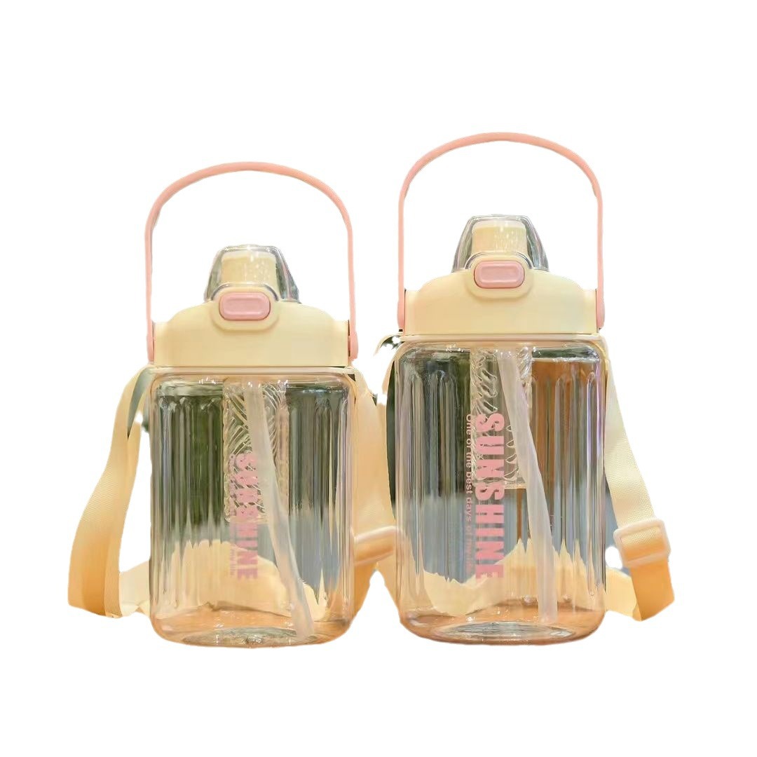 Summer plastic water cup, large-capacity fitness sports straw cup, portable water bottle with tea strout, student water bottle gift Item Picture