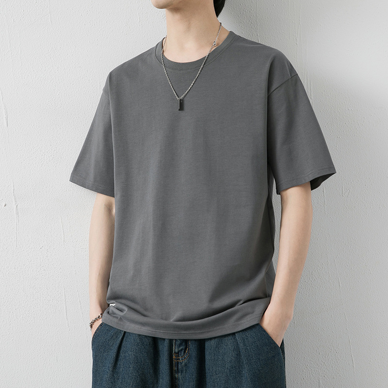Cotton short-sleeved T-shirt for men's 2023 summer new style solid color base layer, trendy ins versatile loose top details Picture