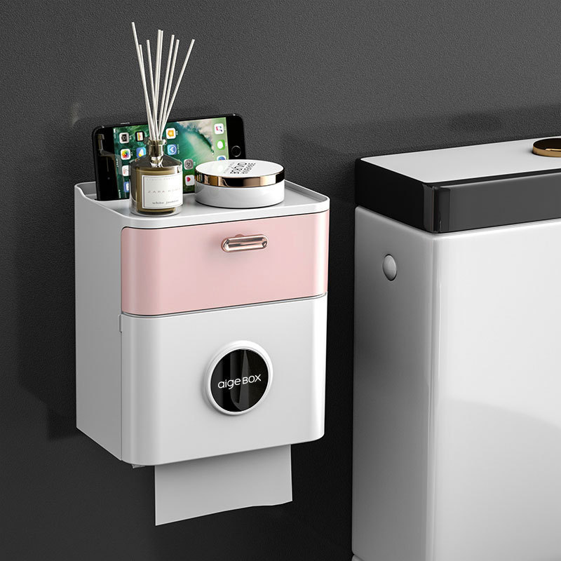 Toilet Tissue Box Toilet Storage Shelf Waterproof Toilet Paper Box Washroom Perforation-Free Paper Box Face Towel Storage Specification drawing
