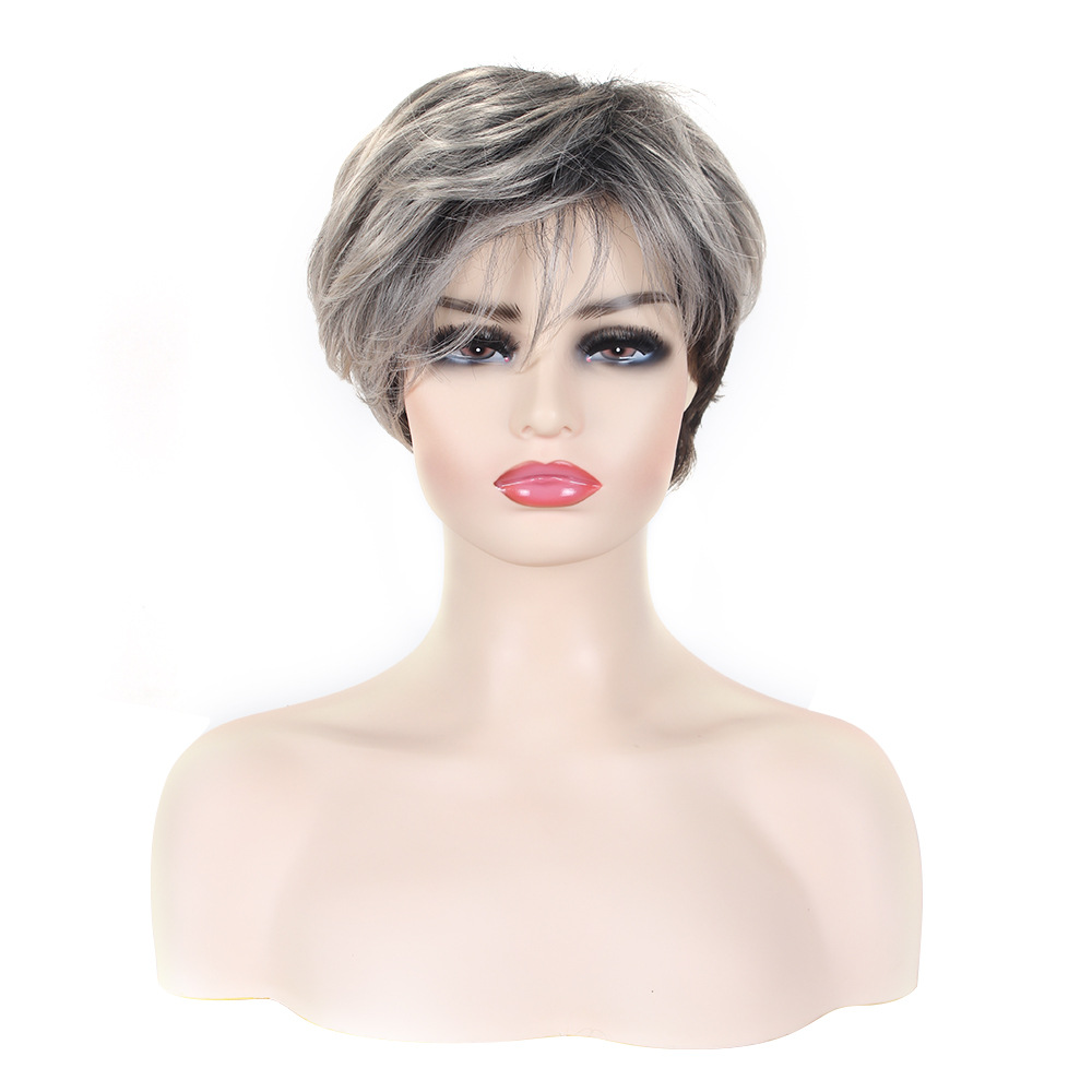 Foreign trade wigs, European and American wigs, short hair, women's fluffy curly hair manufacturer in stock, fashionable gradient mixed color fluffy short hair Specification image