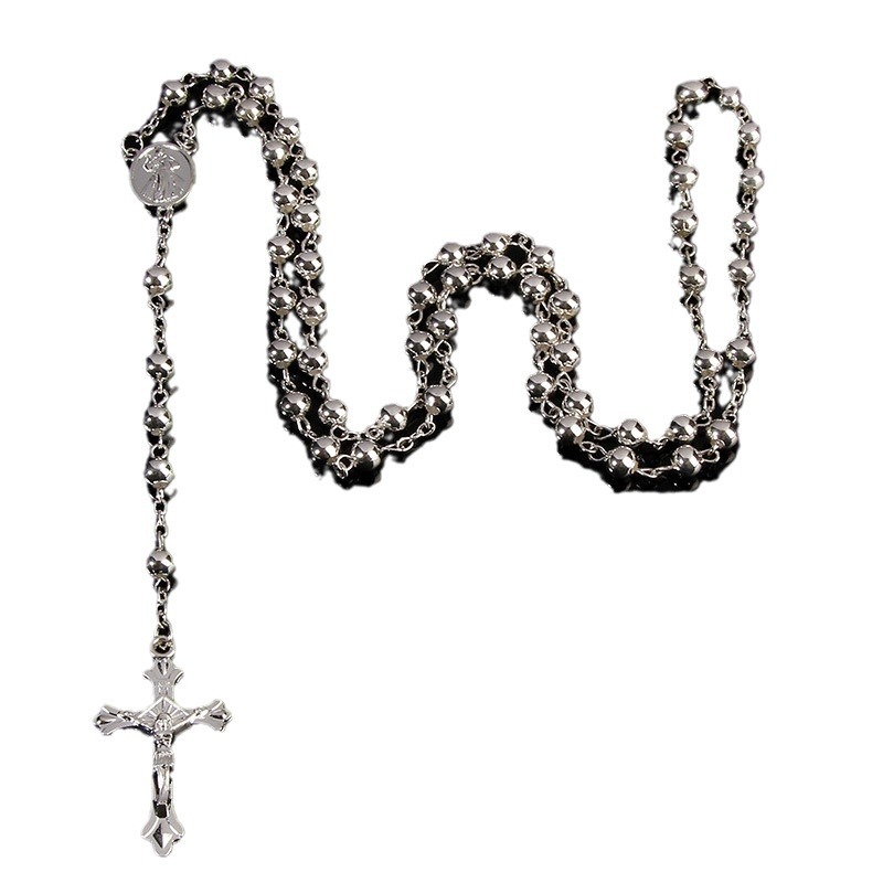 Collar de rosario de comercio exterior chapado en oro 6mm imitación de perlas de hierro de oro collar de rosario, collar de colgante exquisito Specification image