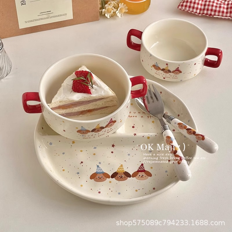 Single-person breakfast tableware, dormitory bowls and plates, children's separate plates, household rice bowls and vegetable plates, fat-reducing compartments plate sets