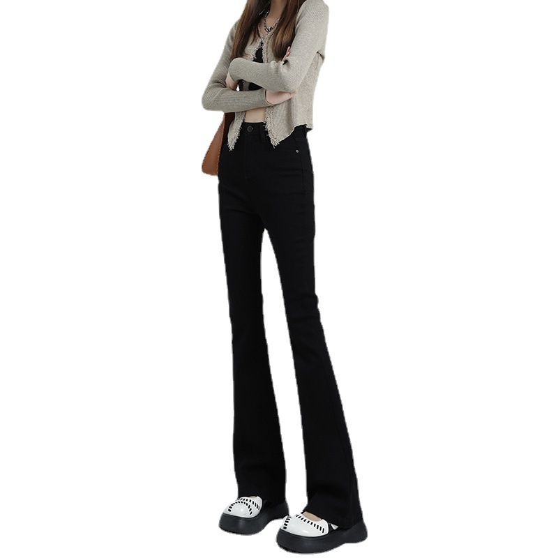 Black long pants, tall and thin flared jeans, women's floor-length spring and autumn new stretch slim pants, American style design Item Picture