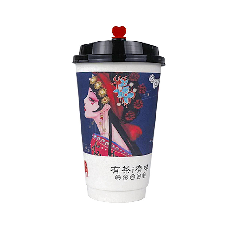 90口径一次性冷热饮奶茶杯纸杯双淋膜咖啡纸杯外卖打包杯印刷logo白底实物图