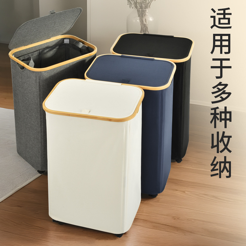 Cross-border Japanese-style bamboo dirty clothes basket with inner bag and covered storage frame, large dirty clothes storage basket for bathroom details Picture