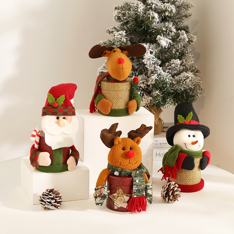 创意圣诞节苹果包装桶立体圣诞老人公仔糖果桶儿童圣诞礼物包装盒图