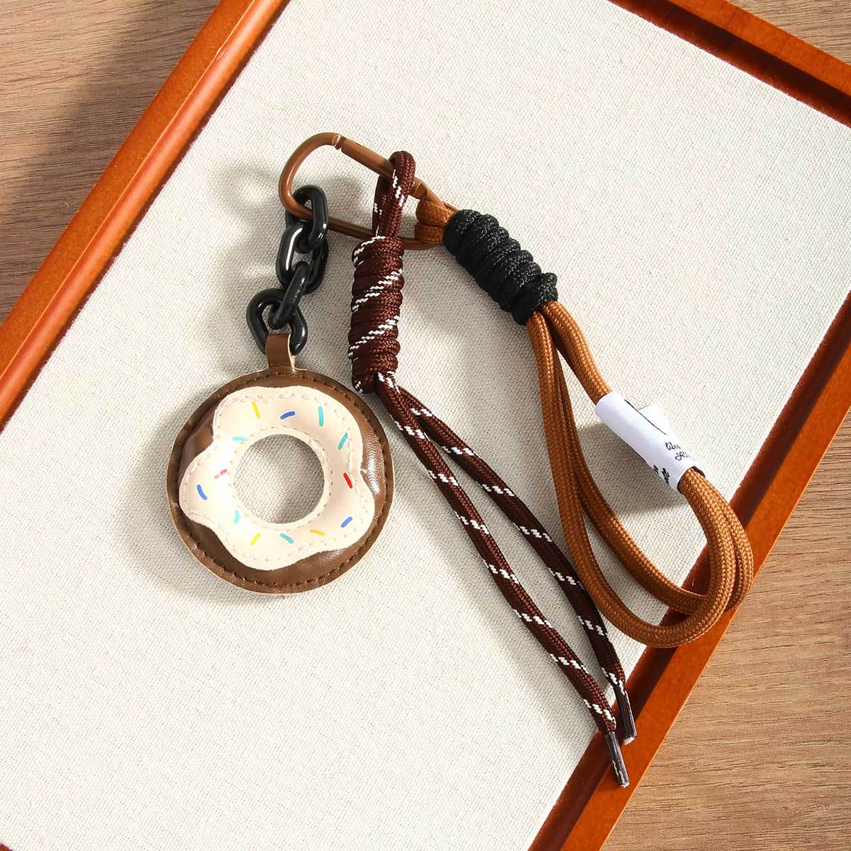 New doughnut leather Maillard color cross-border best-selling bag pendant, keychain, mobile phone lanyard pendant Specification image