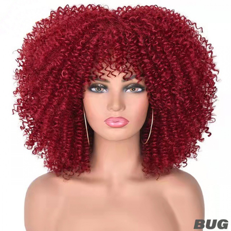 Cross-border European and American black chemical fiber women's hair manufacturer wigs African small curly hair explosion wig full head set Application Scenario