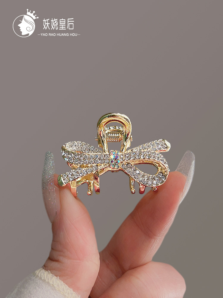 French style rhine-diamond bow hair grab back of head Shark clip Medium clip delicate grab clip hair accessories wholesale Item Picture