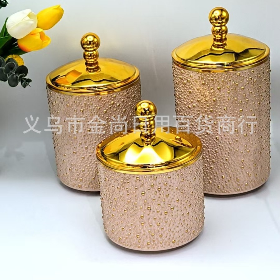 Round beaded lid rice bead storage jar without a base, solid color transparent, for dry food in the kitchen to prevent moisture, with a color box details Picture