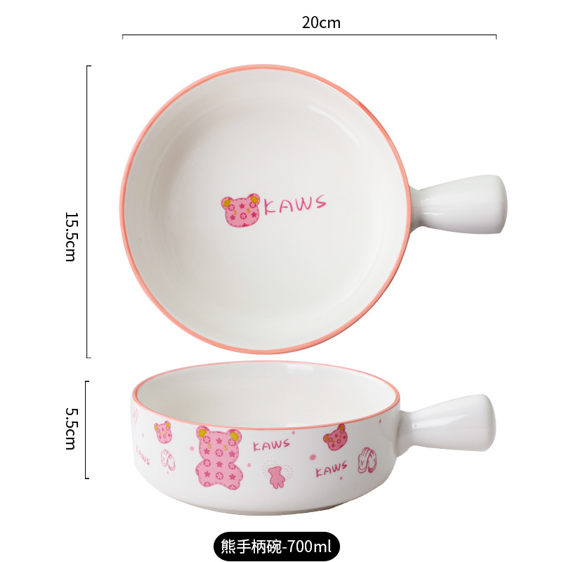 【 Violent Bear Handle Bowl 1-piece Set 】 Cute and cute violent bear easy-to-clean ceramic bowl with handle salad bowl Application Scenario