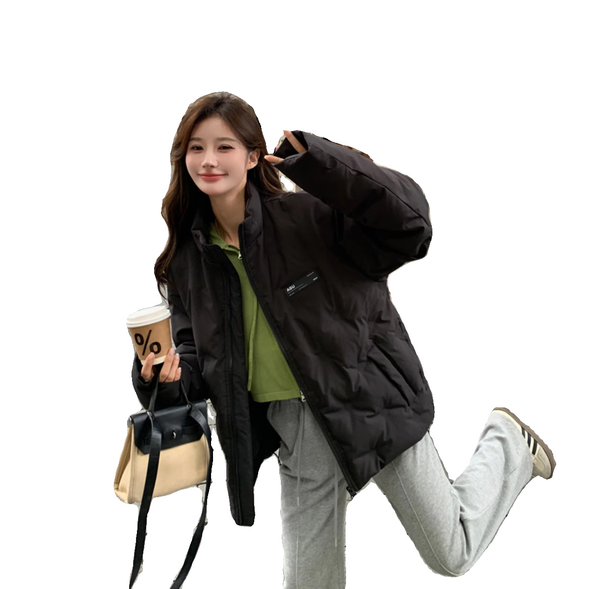 Short down jacket for women, 2024 new style, thickened diamond-shaped embossed stand-up collar, trendy couple winter coat for men Item Picture