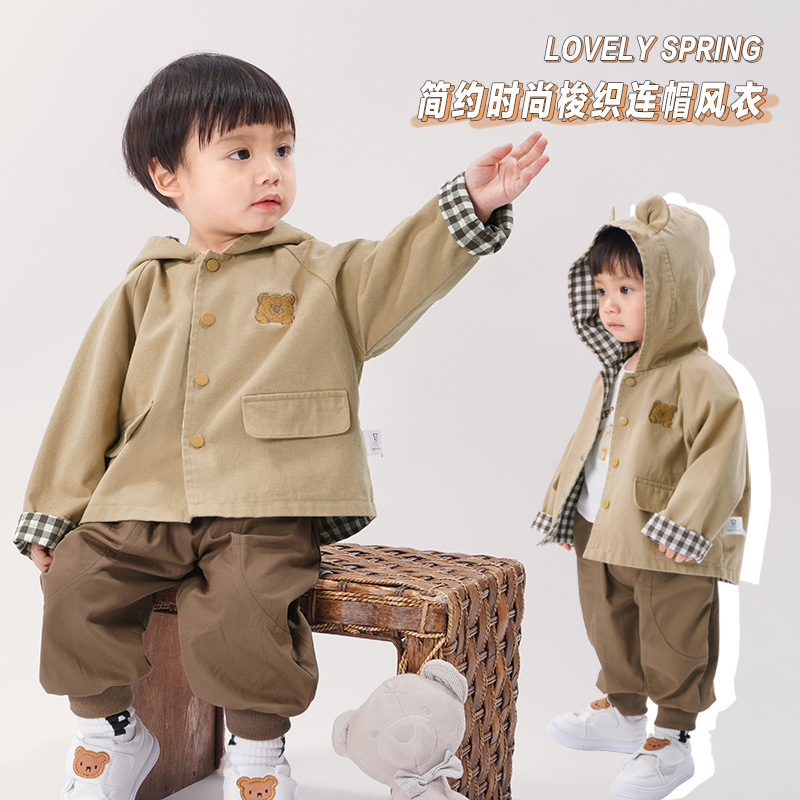 婴儿衣服梭织连帽风衣秋装春秋男童女宝宝外套儿童童装上衣Y7918
